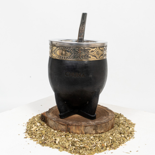 MATE AQUILES ACERO INOXIDABLE Y CUERO NEGRO CHUNA